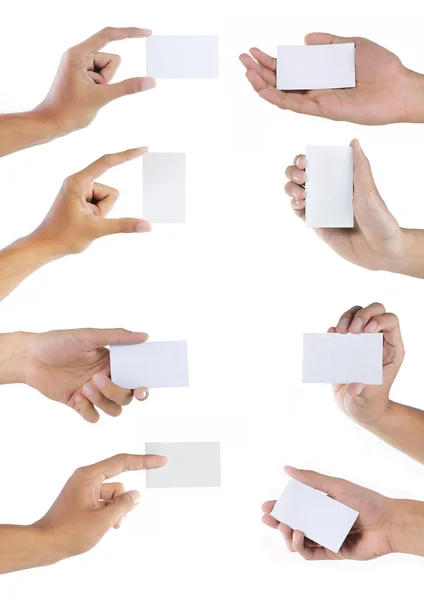 Σύνολο χέρι που κρατά το κενό επαγγελματική κάρτα — Φωτογραφία Αρχείου