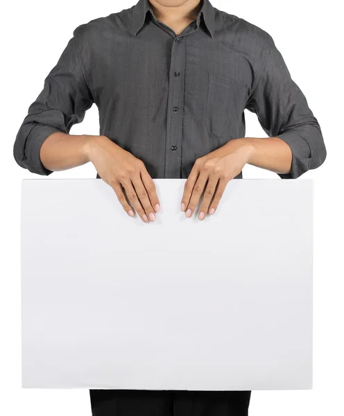 Człowiek posiadający biały deska — Zdjęcie stockowe