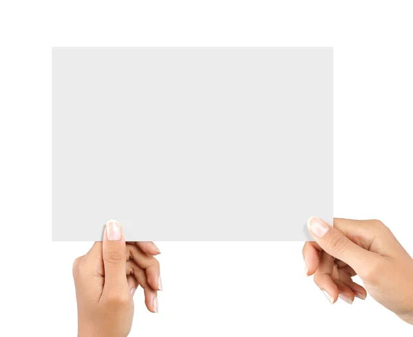 白で隔離される空白のカードを手します。 — ストック写真