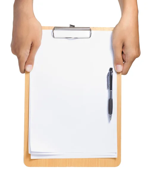 Бумага с пустой бумагой и ручкой — стоковое фото
