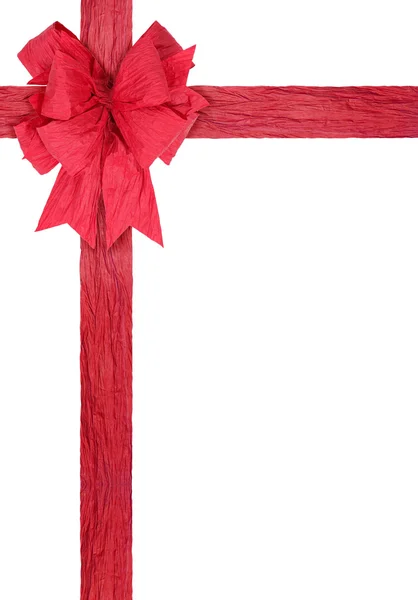 Red ribbon with bow on white — Stock Photo, Image