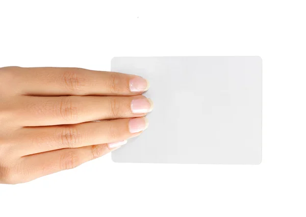 Hand and a card isolated on white — Stock Photo, Image