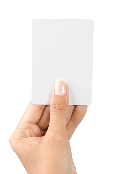 Χέρι εκμετάλλευση κενή λευκή κάρτα — Φωτογραφία Αρχείου