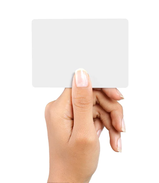 Hand and a card isolated on white background — Stock Photo, Image