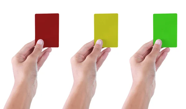 Χέρια που κρατούν πολλά χρώμα της επαγγελματικής κάρτας — Φωτογραφία Αρχείου