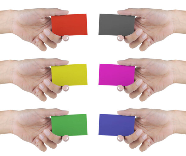 Hands holding Many color of business card