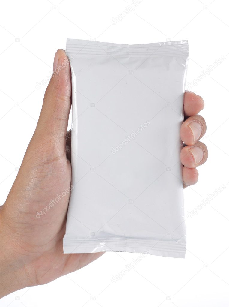 Hand holding plastic pack