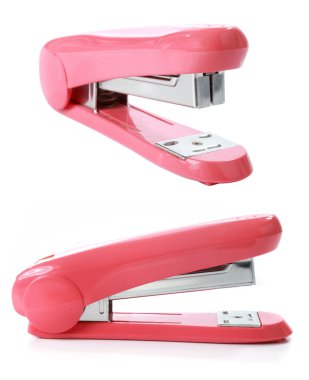 The pink stapler isolated over white clipart