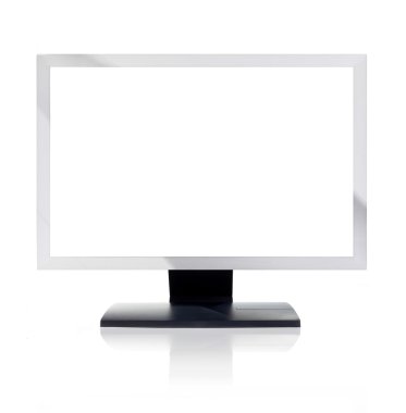 Gouden ontwerpbilgisayar monitörü ile boş bir beyaz ekran