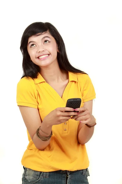 Happy young girl text message — Stock Photo, Image