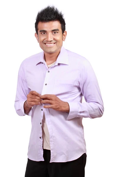 Atractivo asiático joven hombre usando tela — Foto de Stock