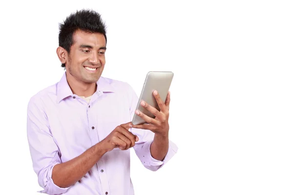 Attractive man with touchpad — Stock Photo, Image