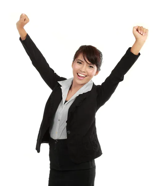 Genç iş kadını kutluyor başarı — Stok fotoğraf