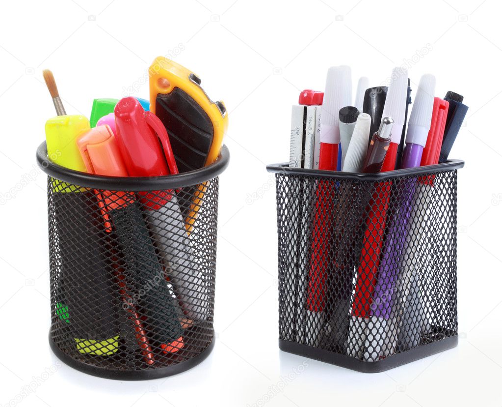 Colorful pens in holder