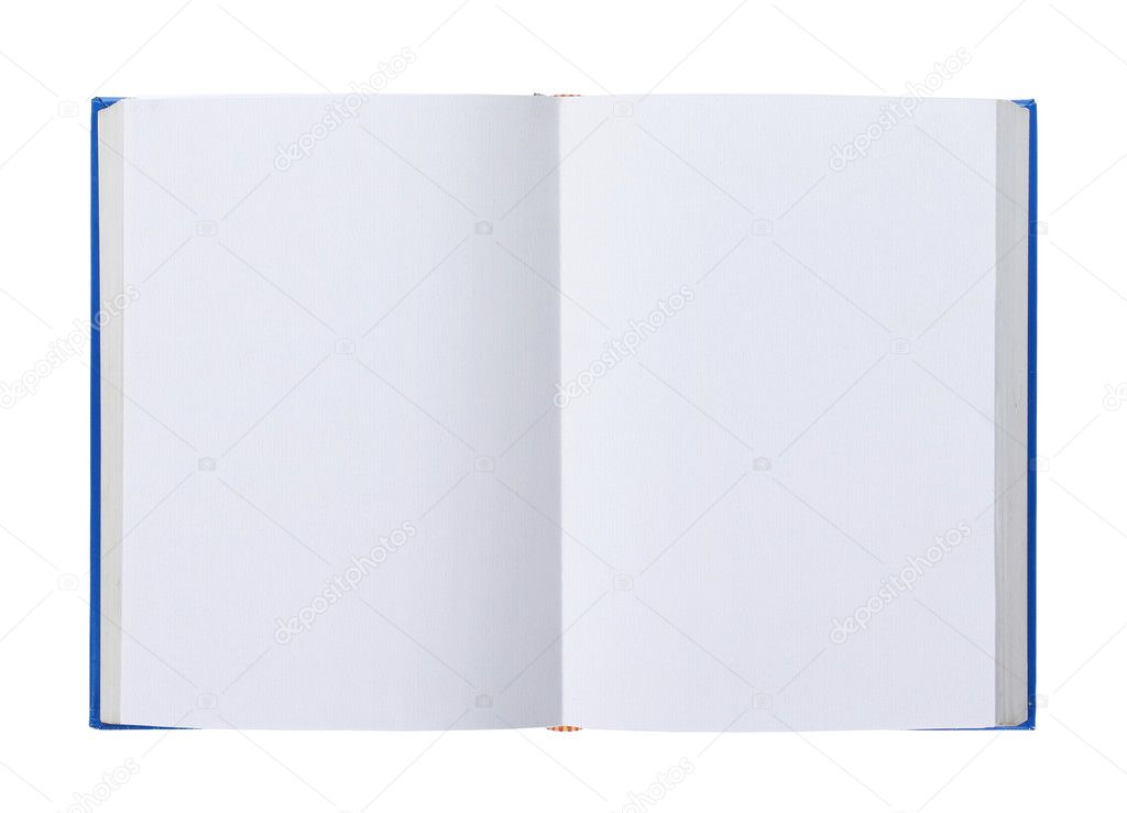 Opened book with blank pages isolated on white