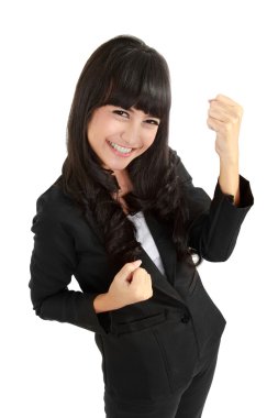 Asian business woman celebrating success clipart