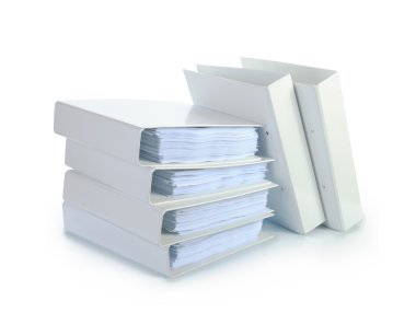 Stack of documents in white binders clipart
