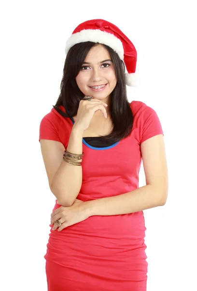 Kobieta w kapeluszu Świętego Mikołaja — Zdjęcie stockowe