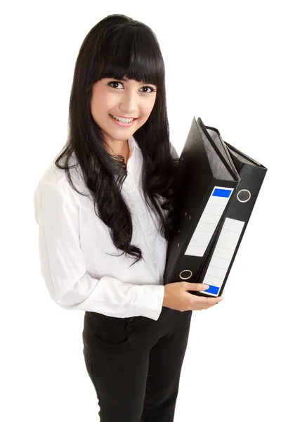 Portrait of a beautiful young business woman holding a folder, f — Stock Photo, Image