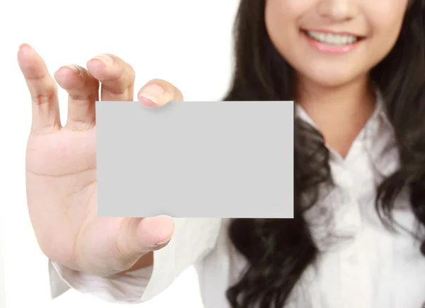 Business card or white sign - Portrait of a beautiful business w — Stock Photo, Image