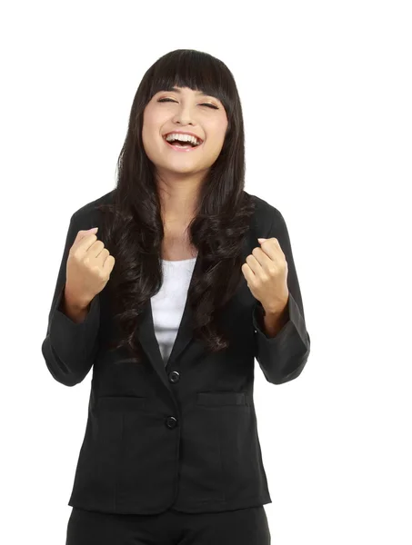 Мила молода азіатська бізнес жінка святкує успіх — стокове фото