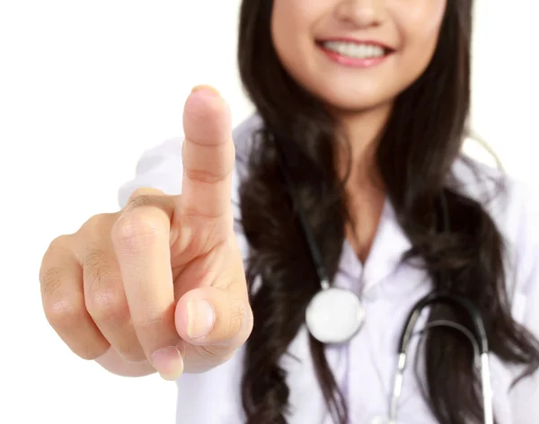 Kvinnliga läkare trycka digitala knappen — Stockfoto