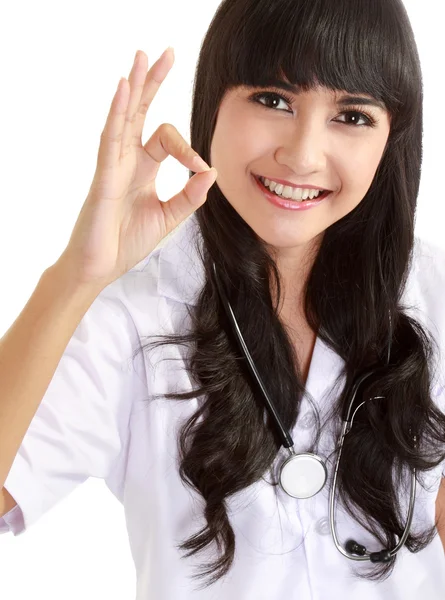 Asian doctor showing okay gesture — Stock Photo, Image