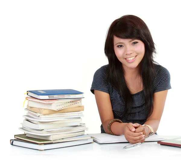 Veselý obličej žena učení — Stock fotografie