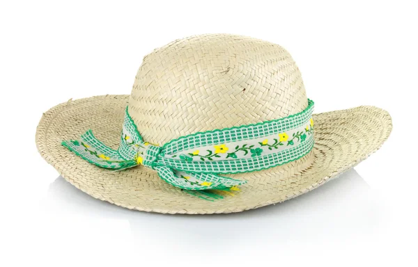 Um chapéu de palha com uma fita verde — Fotografia de Stock