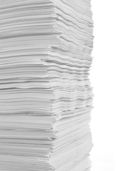 Stack of white paper with full isolated white background — Stock Photo, Image