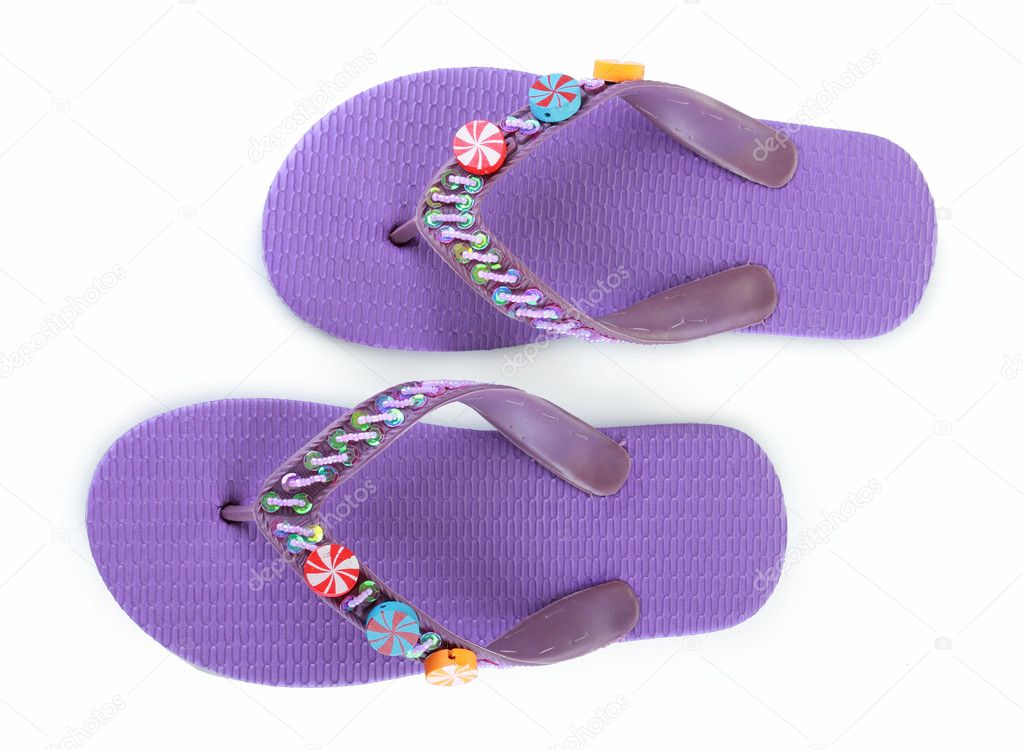 A pair of purple beach shoes
