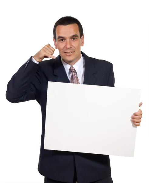 Hombre de negocios con cartón blanco — Foto de Stock