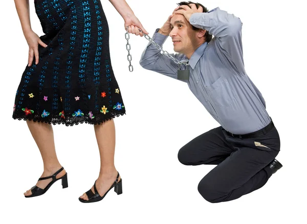 Woman pulling a businessman — Stock Photo, Image