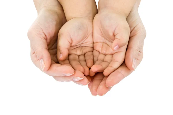 Vrouw hand houden van een kind handvol — Stockfoto