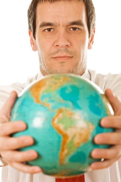 Buainessman holding the globe — Stock Photo, Image