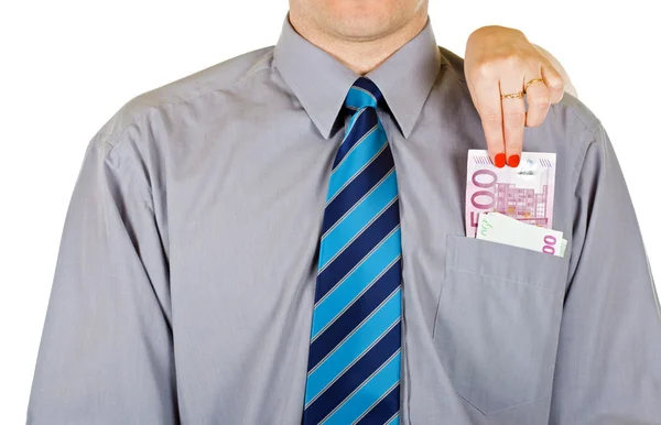 Woman take out the money from the pocket — Stock Photo, Image