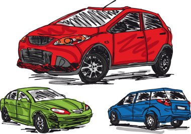 Sketch of 3 cars. Vector illustration clipart