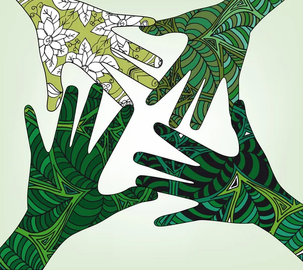 Χέρι σχήμα με αφηρημένο φυτά μοτίβο. εικονογράφηση φορέας — Διανυσματικό Αρχείο
