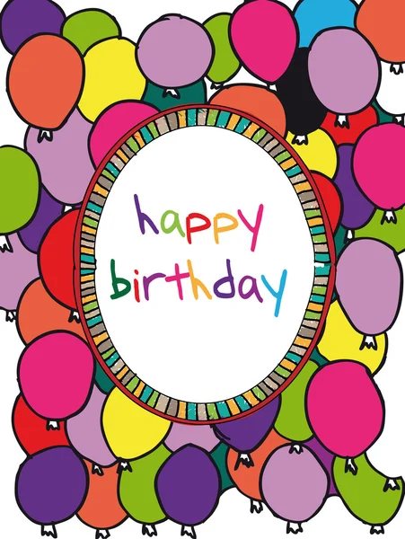 Cartão de aniversário com bordas de balões coloridos. Ilustração vetorial — Vetor de Stock