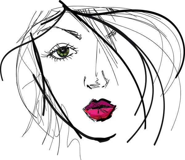 Schets van mooie vrouw gezicht. vectorillustratie — Stockvector