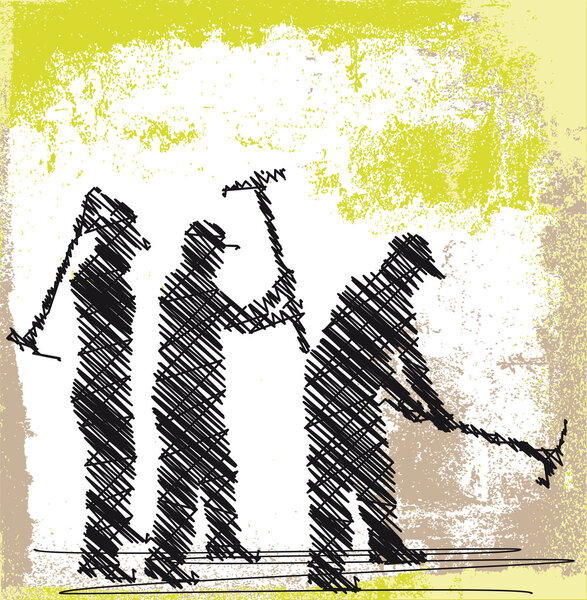 Abstract sketch of craftsman working with a pick. Vector illustr