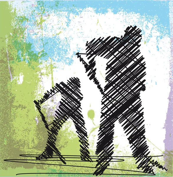 Abstrakt skiss av arbetstagaren gräva med en spade. vektor illustra — Stock vektor