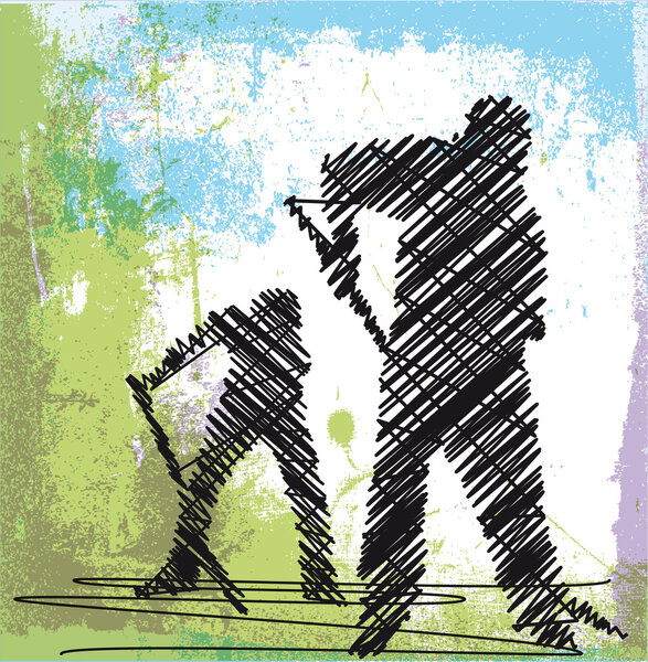 Abstract sketch of Worker digging with a shovel. Vector illustra