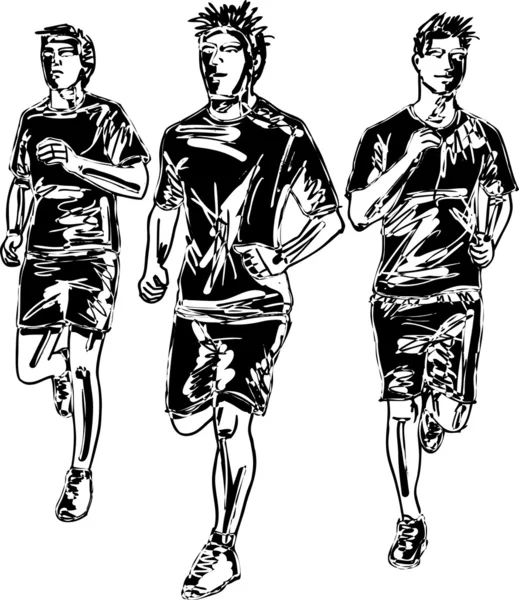 Sketch of men marathon runners. Vector illustration — Stock Vector