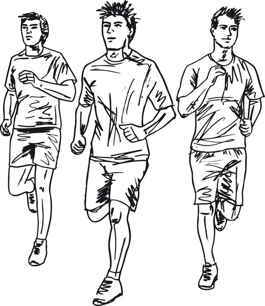 Schizzo di maratoneti maschili. Illustrazione vettoriale — Vettoriale Stock