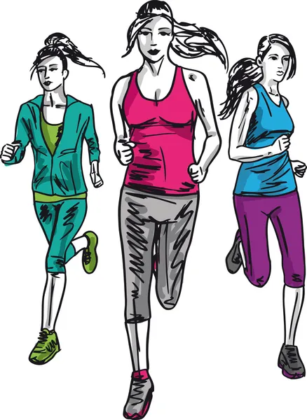 Sketch of female marathon runner. Vector illustration — Stock Vector