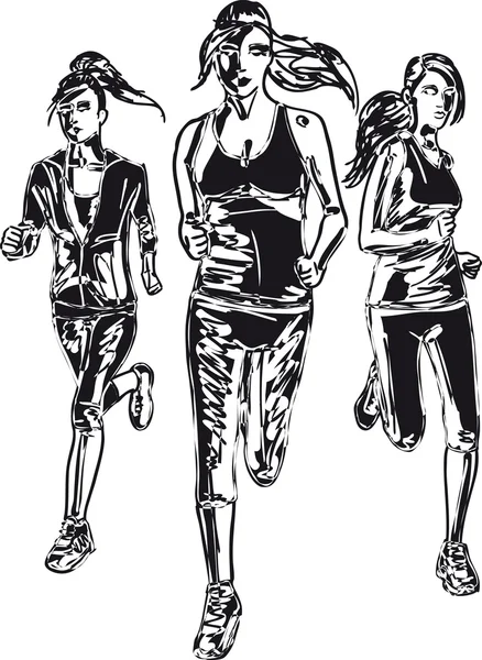 Női maratoni futó vázlata. Vektoros illusztráció — Stock Vector