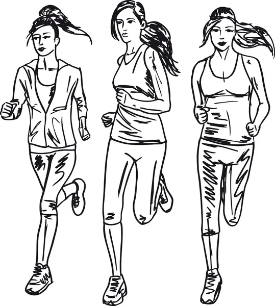 Boceto de la corredora de maratón femenina. Ilustración vectorial — Vector de stock