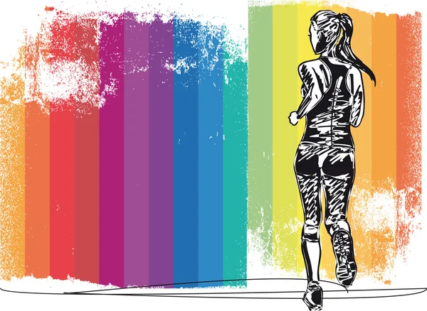 สเก็ตช์ของนักวิ่งมาราธอนหญิง รูปแบบเวกเตอร์ — ภาพเวกเตอร์สต็อก