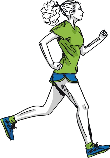 Esboço da corredora de maratona feminina. Ilustração vetorial — Vetor de Stock